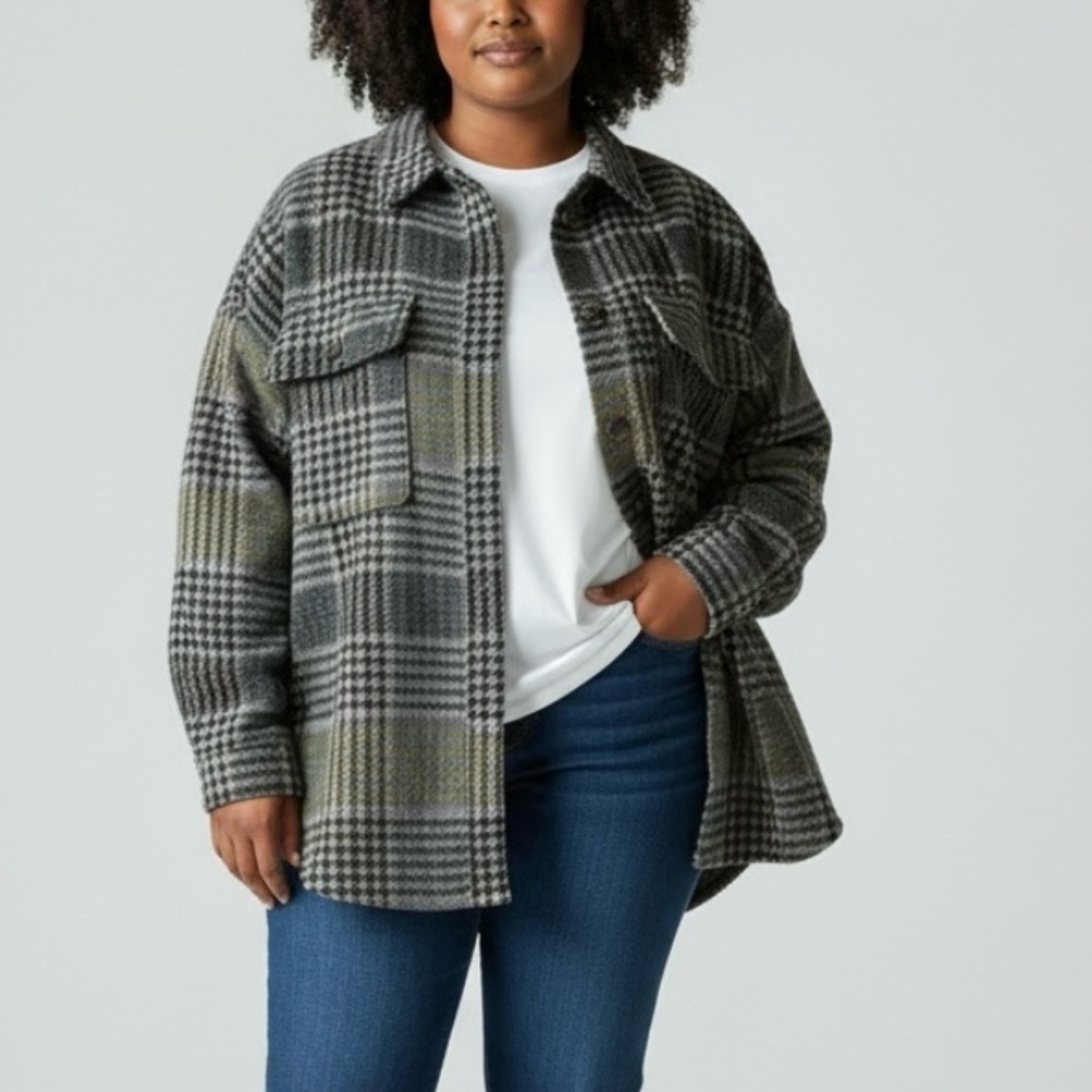 First Love by Lovelyn Cozy Plaid Relaxed Fit Top in Grey‎ Women’s Size L